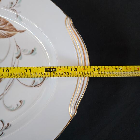 Noritake China Selby Serving Platter Japan 13.5" Gold Trim Handles Leaf Design - Picture 5 of 7